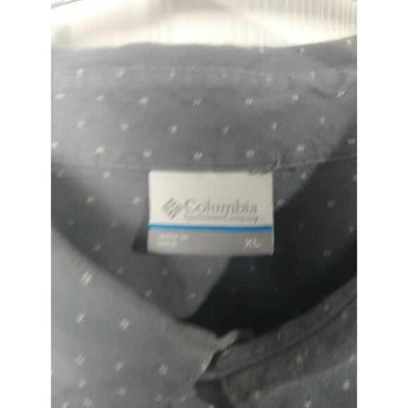 Columbia Men's XL Shirt Grey White Swiss Dot Collared Shirt Sleeve Button Front - Picture 4 of 8